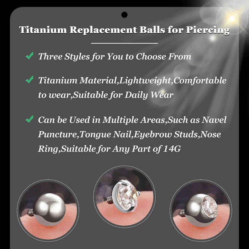 Masedy 3PCS 14G Titanium Replacement Balls for Piercing Internally Threaded Belly Button Piercing CZ Nipple Tongue Industrial Ring Top Piercing Jewelry Parts 5mm - Image 5